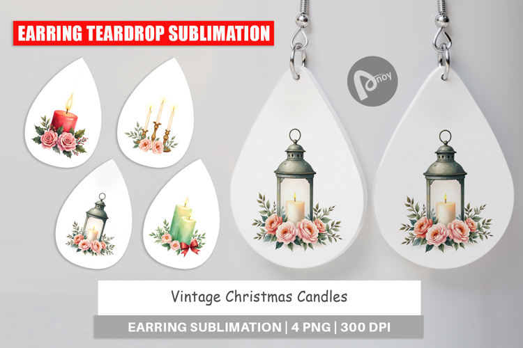 Earring Vintage Christmas Candles Watercolor