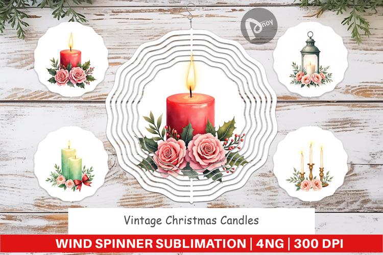 Wind Spinner Vintage Christmas Candles Watercolor