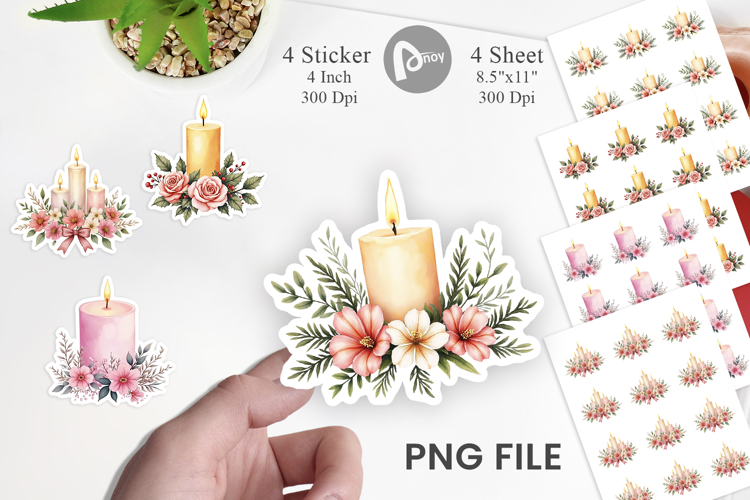 Sticker Vintage Christmas Candles Watercolor