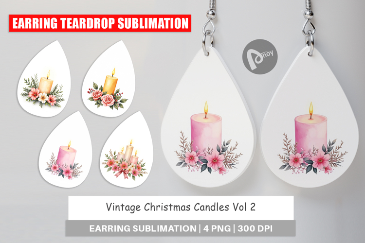 Earring Vintage Christmas Candles Watercolor