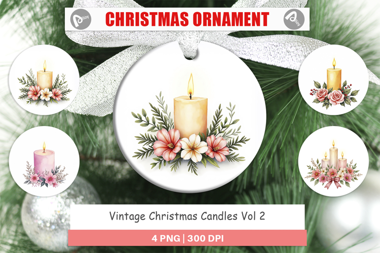 Ornament Vintage Christmas Candles Watercolor