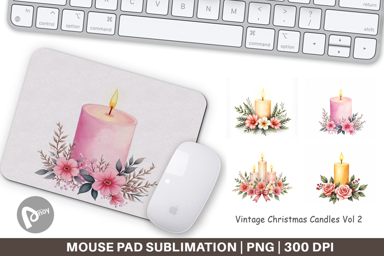 Mouse Pad Vintage Christmas Candles Watercolor