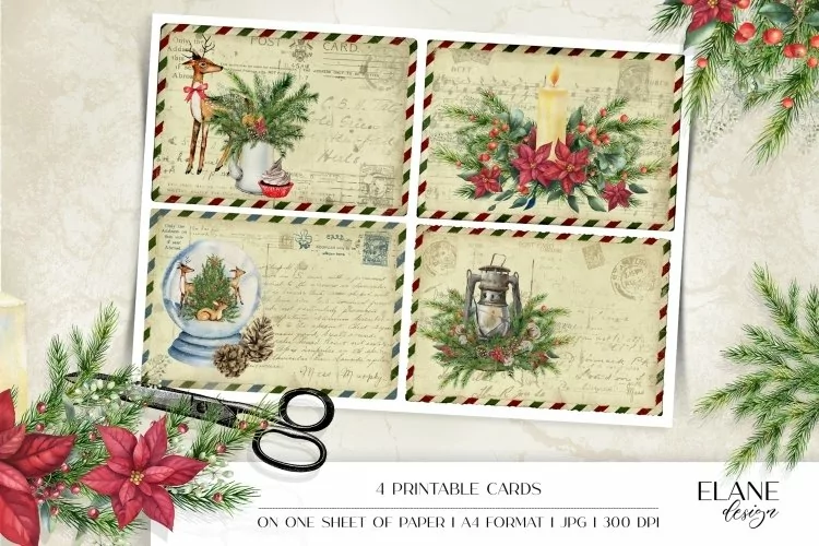Vintage Christmas Cards, Printable Cards, Scrapbook Ephemera