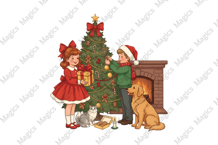 Vintage Christmas Carol Girls PNG