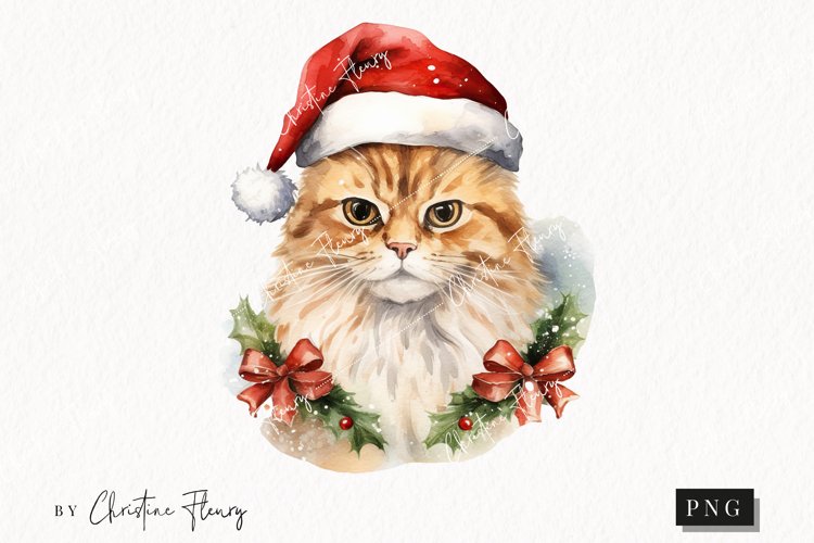 Vintage Festive Cat Clipart | Christmas Clipart