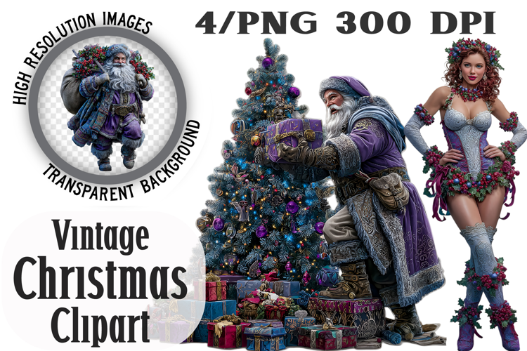 Vintage Christmas Clipart PNG Sublimation