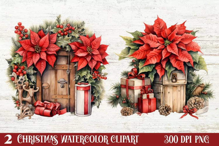 Watercolor Vintage Christmas Clipar, Vintage Christmas Clipa