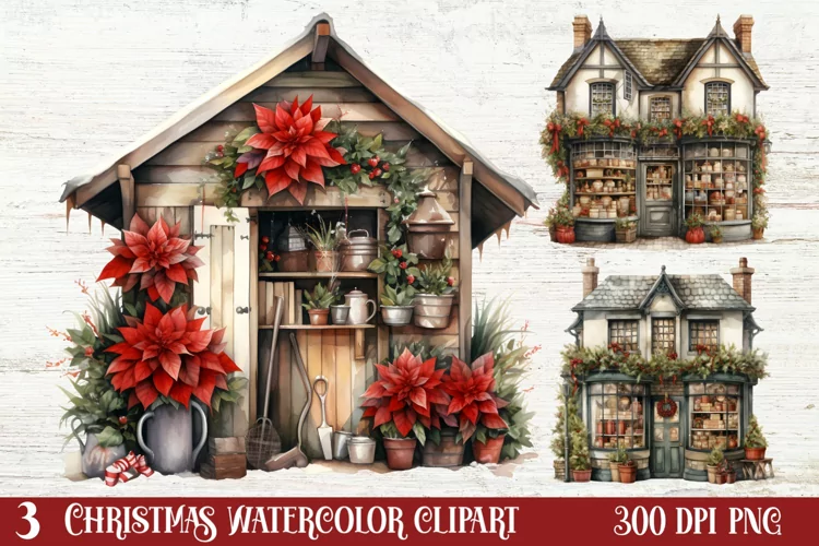 Watercolor Vintage Christmas Clipar, Vintage Christmas Clipa