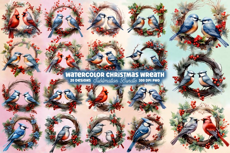 Watercolor Vintage Christmas Clipart Bundle, Christmas PNG