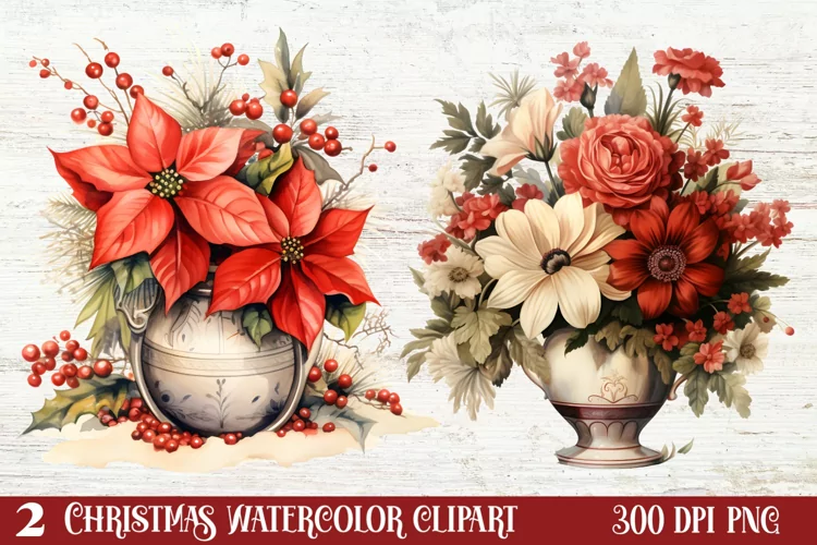 Watercolor Vintage Christmas Clipar, Vintage Christmas Clipa