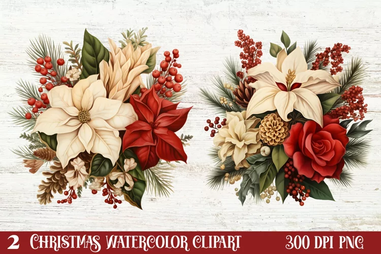 Watercolor Vintage Christmas Clipar, Vintage Christmas Clipa