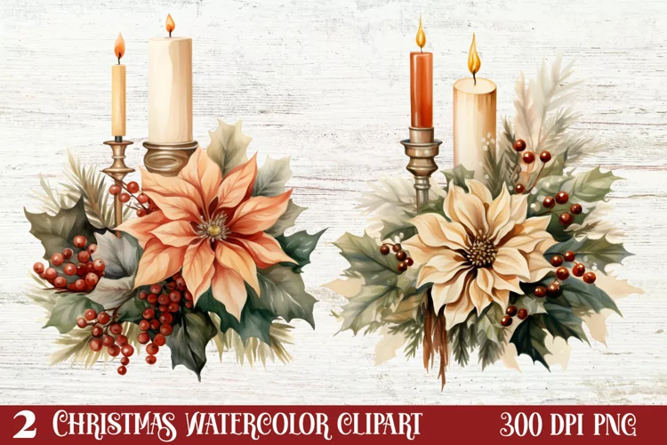 Watercolor Vintage Christmas Clipar, Vintage Christmas Clipa