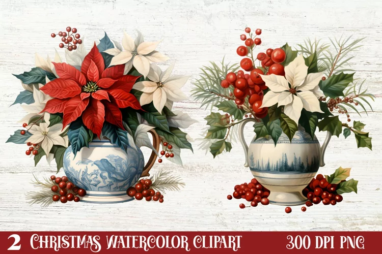 Watercolor Vintage Christmas Clipar, Vintage Christmas Clipa