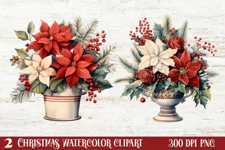 Watercolor Vintage Christmas Clipar, Vintage Christmas Clipa