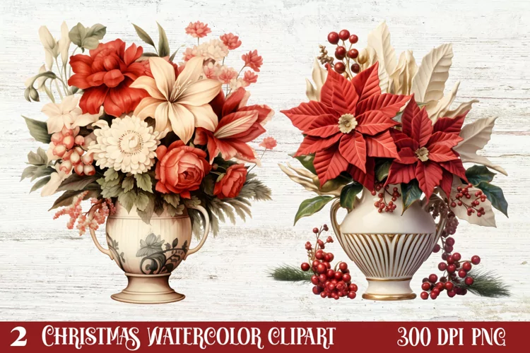 Watercolor Vintage Christmas Clipar, Vintage Christmas Clipa