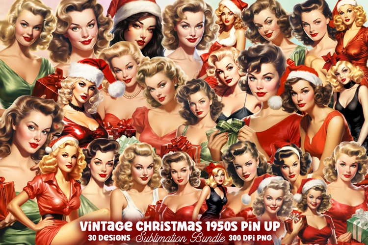 Vintage Christmas 1950s Pin Up Girl Clipart Bundle