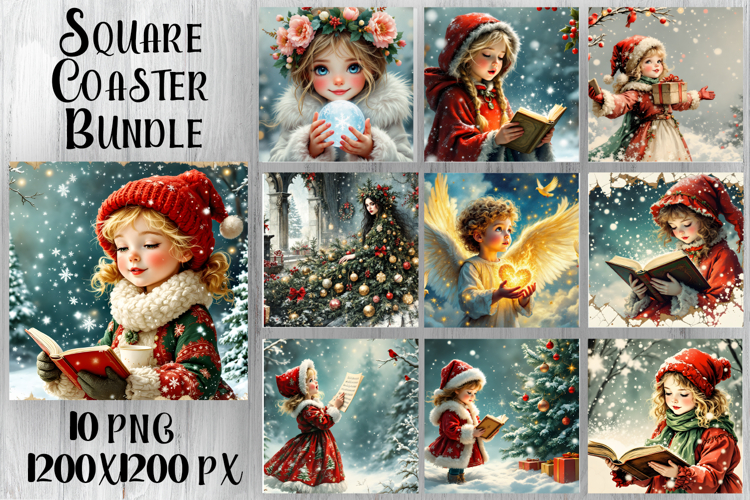 Vintage Christmas Sublimation, retro square Coaster Design