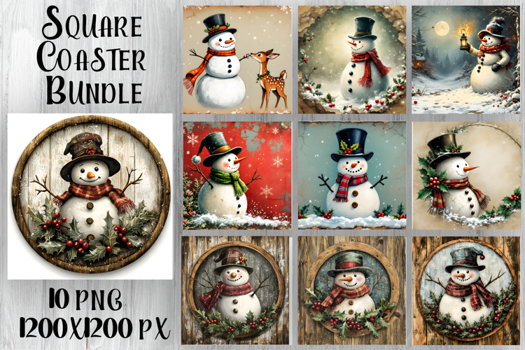 Vintage Christmas Sublimation, retro square Coaster Design
