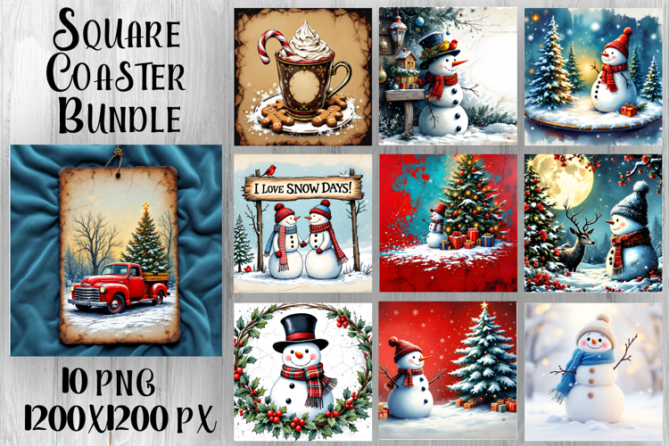 Vintage Christmas Sublimation, retro square Coaster Design