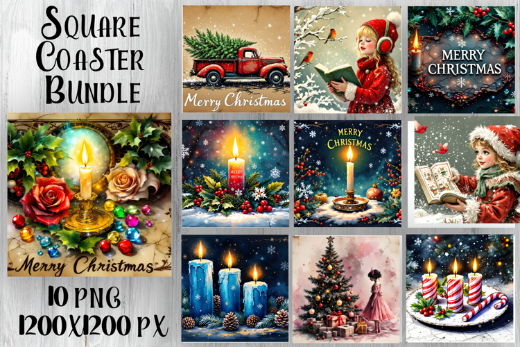 Vintage Christmas Sublimation, retro square Coaster Design