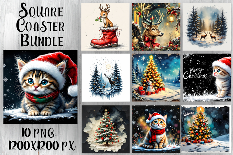 Vintage Christmas Sublimation, retro square Coaster Design