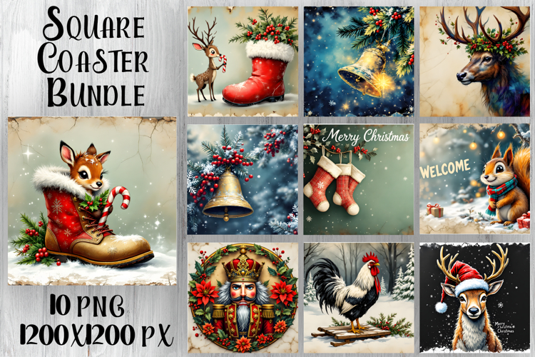 Vintage Christmas Sublimation, retro square Coaster Design