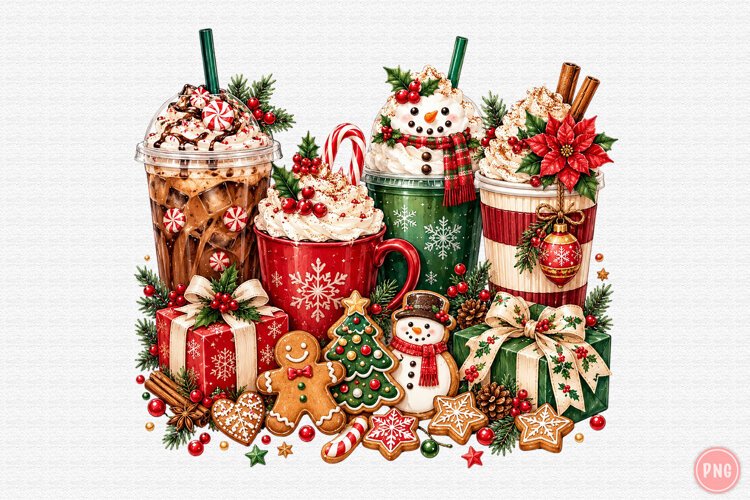 Vintage Christmas Coffee Sublimation PNG example image 1