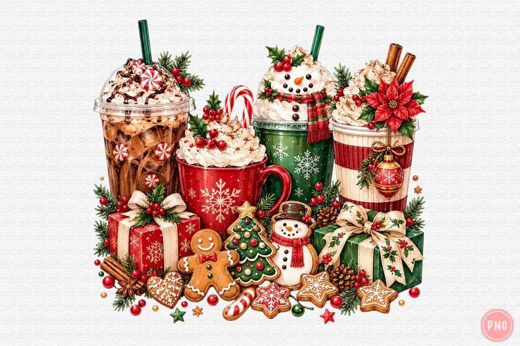 Vintage Christmas Coffee Sublimation PNG