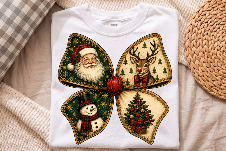 Vintage Christmas Coquette Bow Santa Tree PNG, Festive