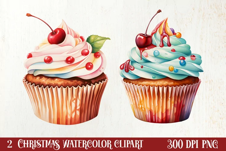 Watercolor Christmas Cakes Clipart, Christmas Clipart