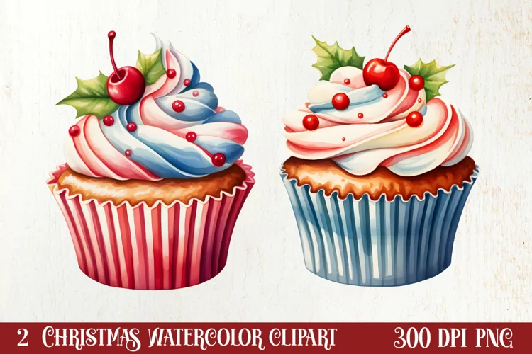 Watercolor Christmas Cakes Clipart, Christmas Clipart