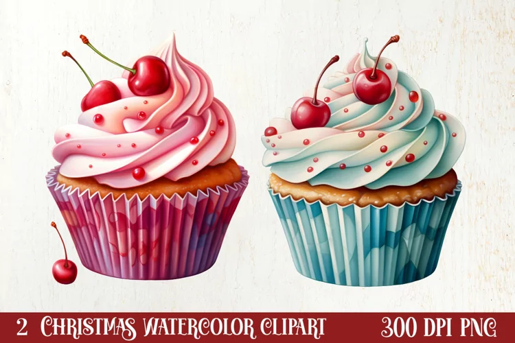 Watercolor Christmas Cakes Clipart, Christmas Clipart