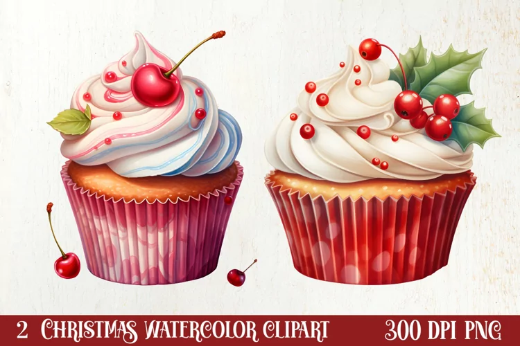 Watercolor Christmas Cakes Clipart, Christmas Clipart