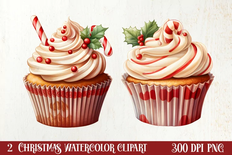 Watercolor Christmas Cakes Clipart, Christmas Clipart