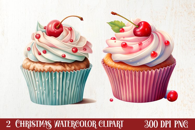Watercolor Christmas Cakes Clipart, Christmas Clipart