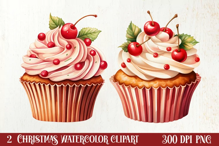 Watercolor Christmas Cakes Clipart, Christmas Clipart