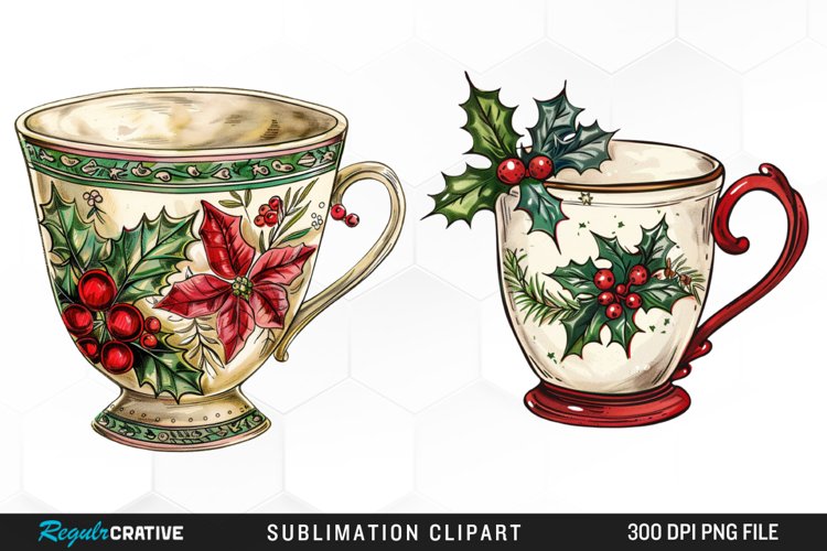 Vintage Christmas Cups Illustration PNG Clipart