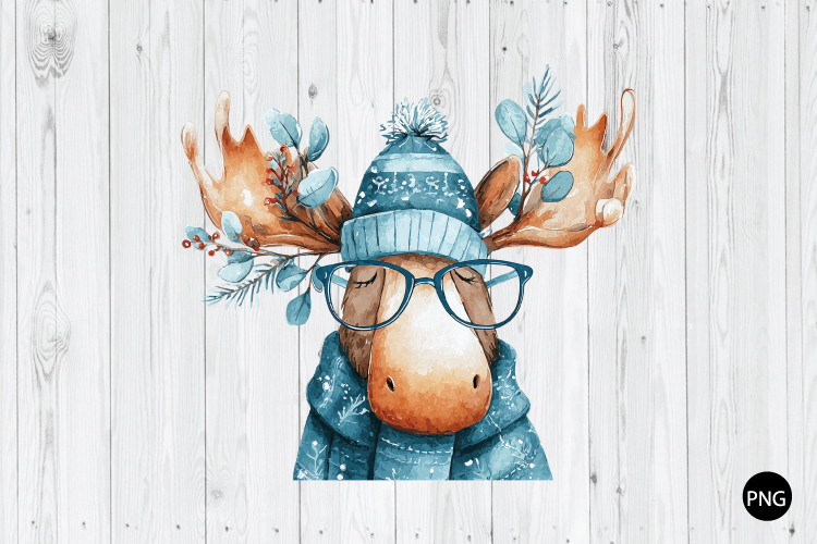 Vintage Christmas Cute Moose PNG, Moose PNG