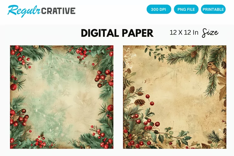 Vintage Christmas Digital Paper, Christmas Background
