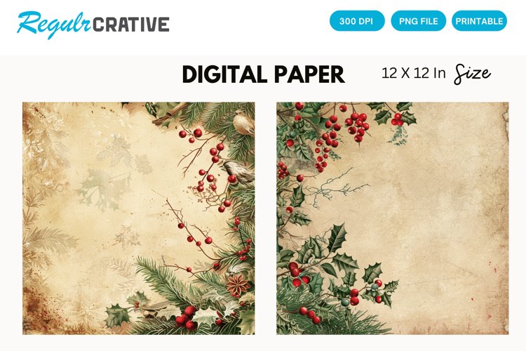 Vintage Christmas Digital Paper, Christmas Background