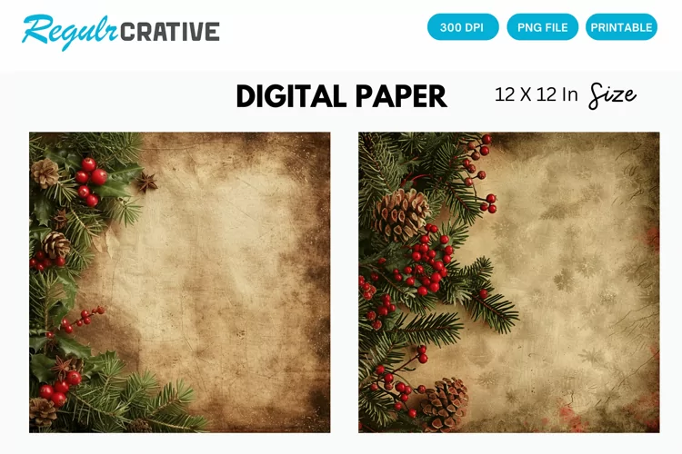 Vintage Christmas Digital Paper, Christmas Background