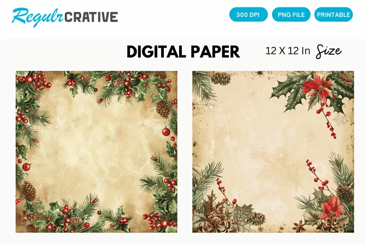 Vintage Christmas Digital Paper, Christmas Background