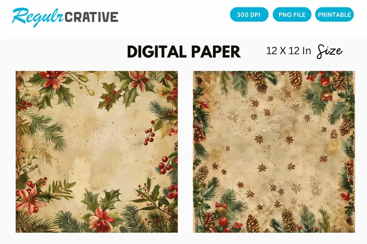 Vintage Christmas Digital Paper, Christmas Background