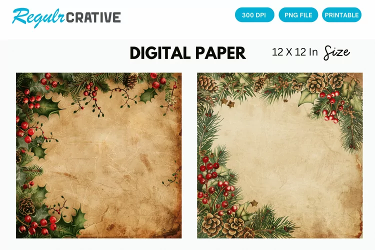 Vintage Christmas Digital Paper, Christmas Background