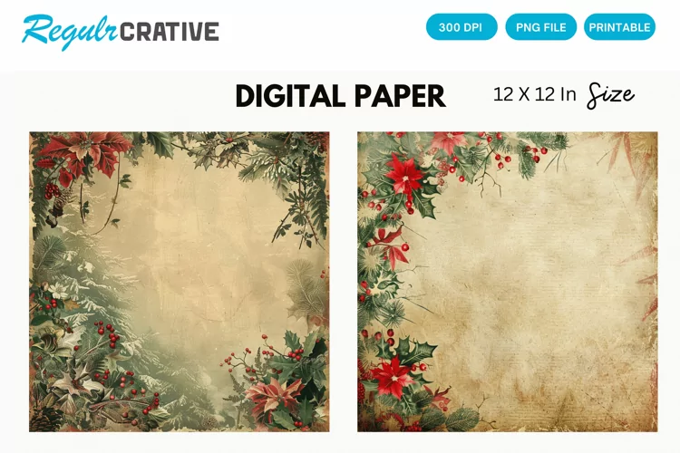 Vintage Christmas Digital Paper, Christmas Background