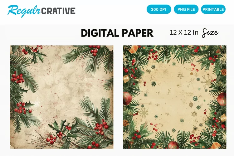Vintage Christmas Digital Paper, Christmas Background
