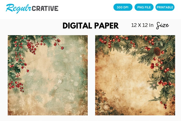 Vintage Christmas Digital Paper, Christmas Background