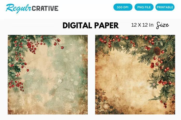 Vintage Christmas Digital Paper, Christmas Background