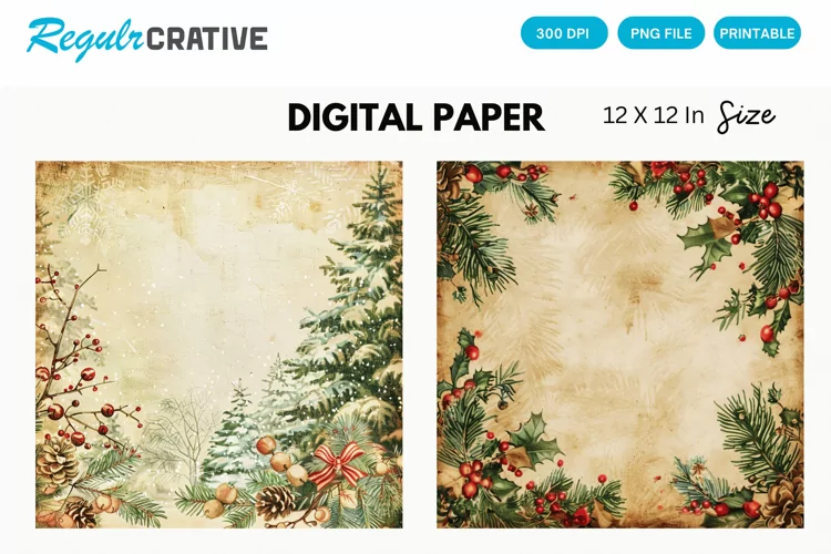 Vintage Christmas Digital Paper, Christmas Background