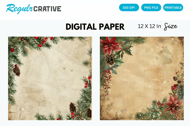 Vintage Christmas Digital Paper, Christmas Background